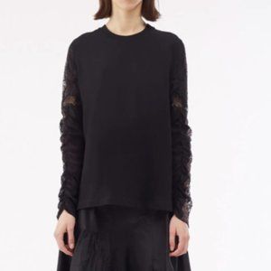 3.1 Phillip Lim Long Sleeve T-Shirt With Lace Sleeves Black Size Small